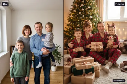 Семья в одинаковых пижамах