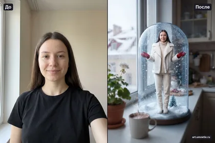 Снежный шар на подоконнике