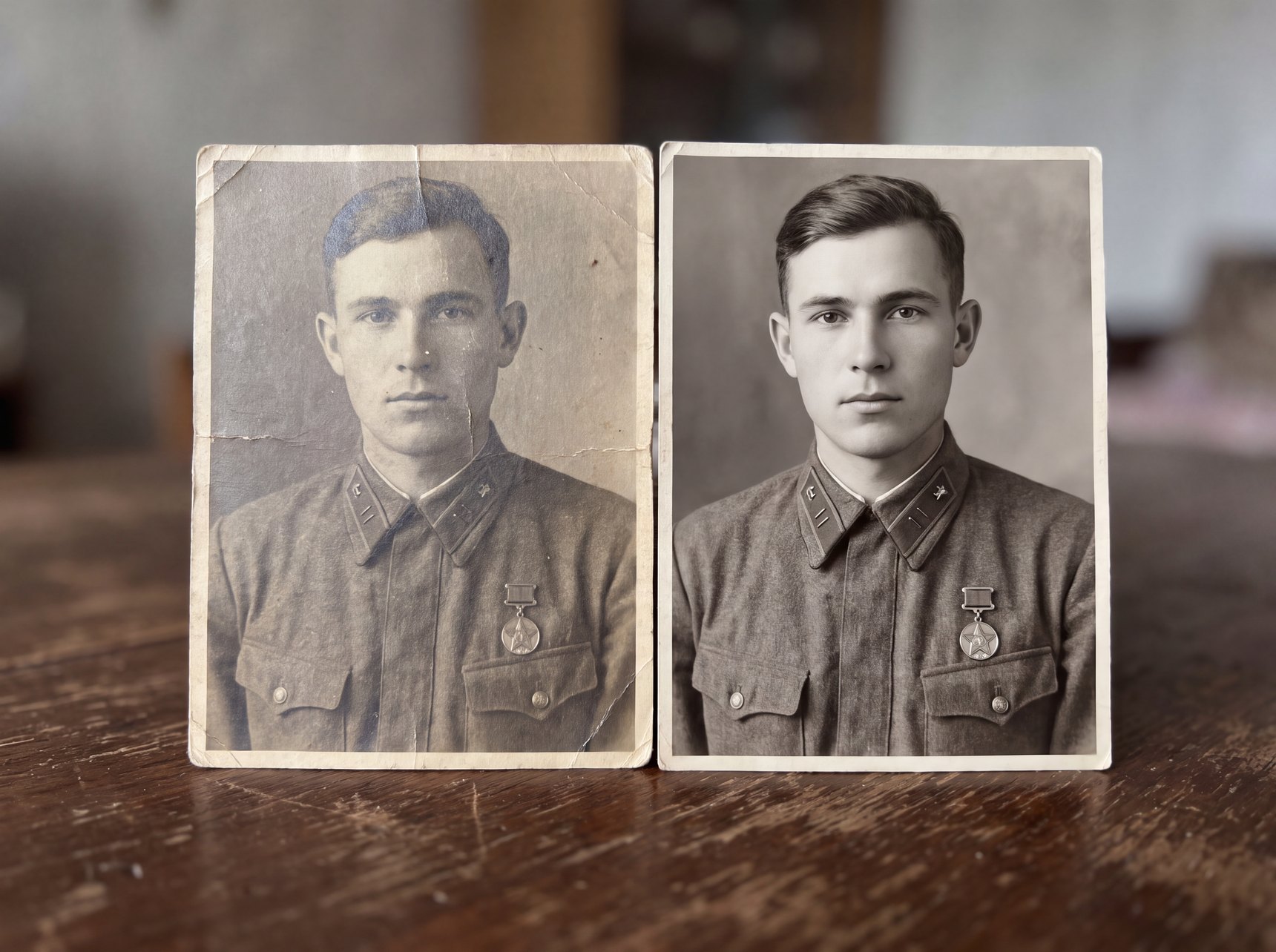 восстановленная — читаются петлицы и медаль