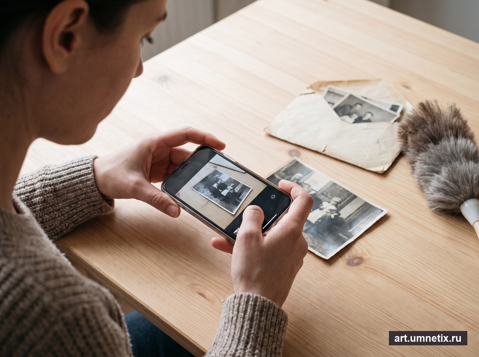Как правильно переснять старую фотографию на телефон для реставрации: у окна, без вспышки, телефон параллельно снимку