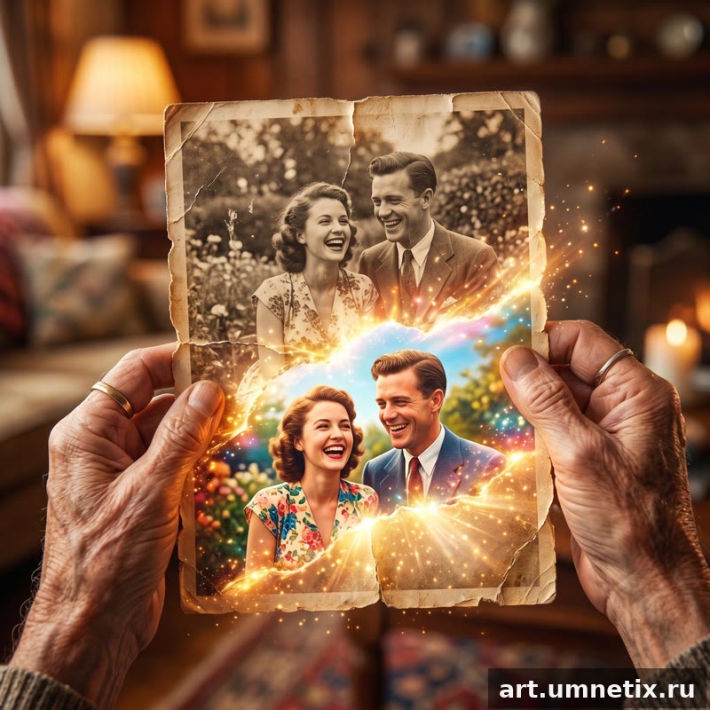 Руки держат восстановленную старую фотографию